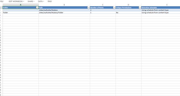 depicts folder view of the File Plan Report